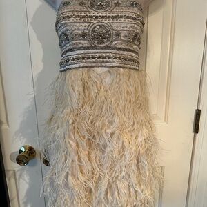 Sue Wong party dress. Ivory, size 4, ostrich feathers, and bead work. Never worn
